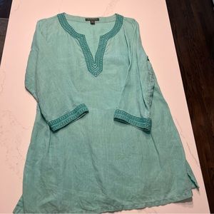 Tommy Bahama 100% Linen Tunic in Gorgeous Aqua Color! Size Medium.